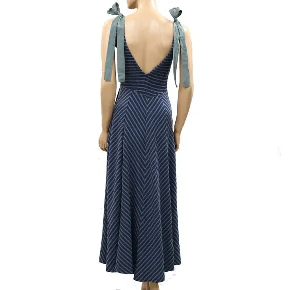 Free People Free-Est Cecelia Midi Dress Striped Printed Smocked Cotton M 286384 - Picture 6 of 9